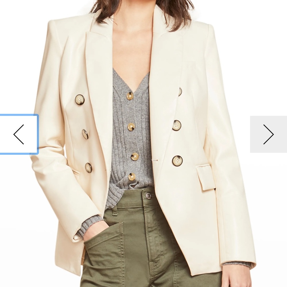 NEW Veronica Beard Cream Leather Double-Breasted Blazer